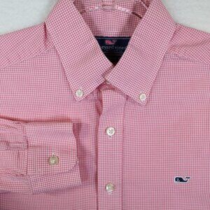 Vineyard Vines Slim Fit Whale Shirt Button Down Mini Gingham Pink White Small